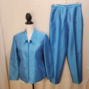 Shomi by Miller Shor Vintage Y2K 2-Piece Nylon Pants Jacket Teal Pantsuit Set 6P